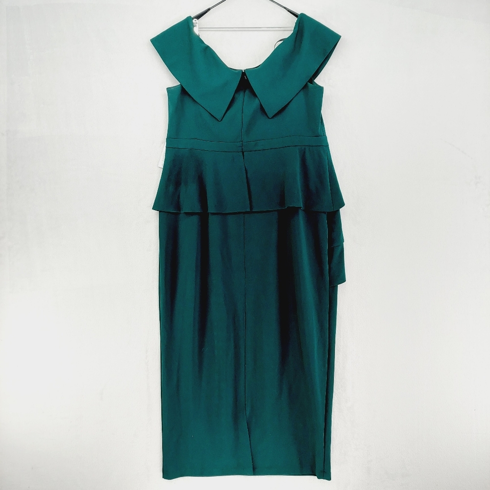 New XScape Off the Shoulder Scuba Crepe Column Gown in Pine Green P3636 - Picture 5 of 10